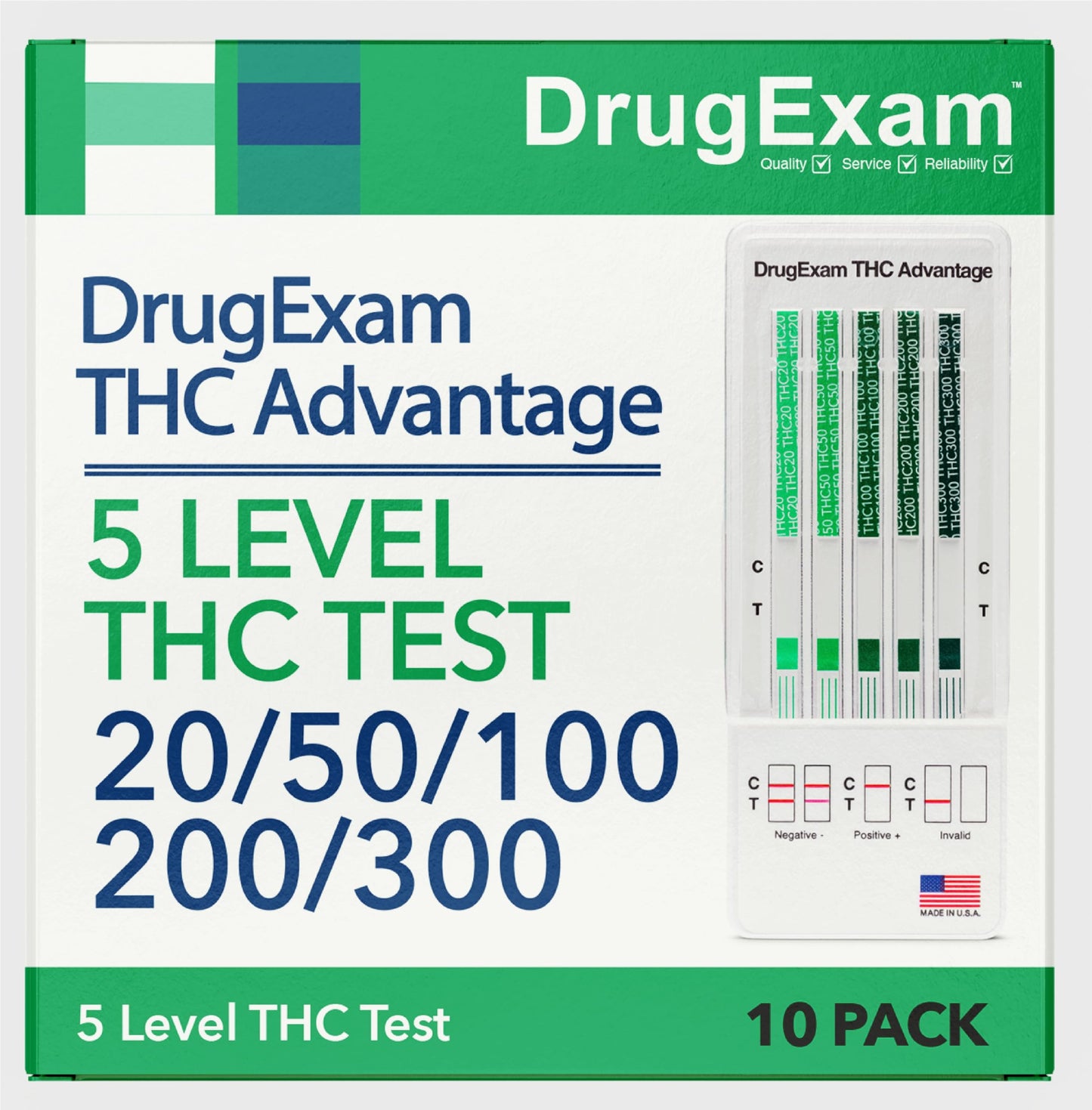 10 Pack DrugExam THC Urine Test Strips – Multi-Level (20-300 ng/mL)