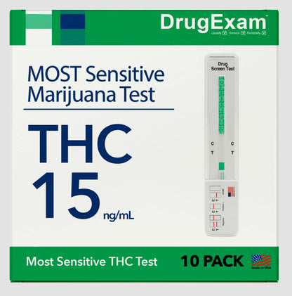 10 Pack DrugExam THC Marijuana Urine Test Strips – 15 Marijuana Tests, 5-Minute Results