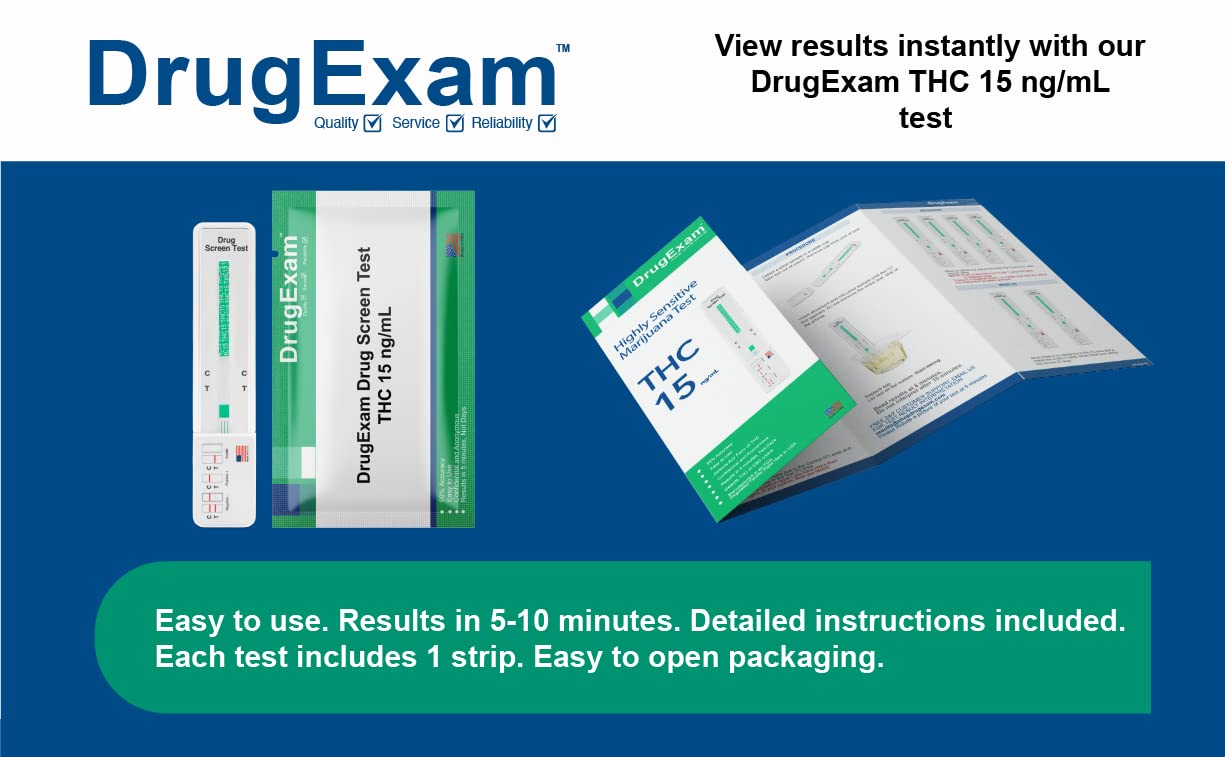 10 Pack DrugExam THC Marijuana Urine Test Strips – 15 Marijuana Tests, 5-Minute Results