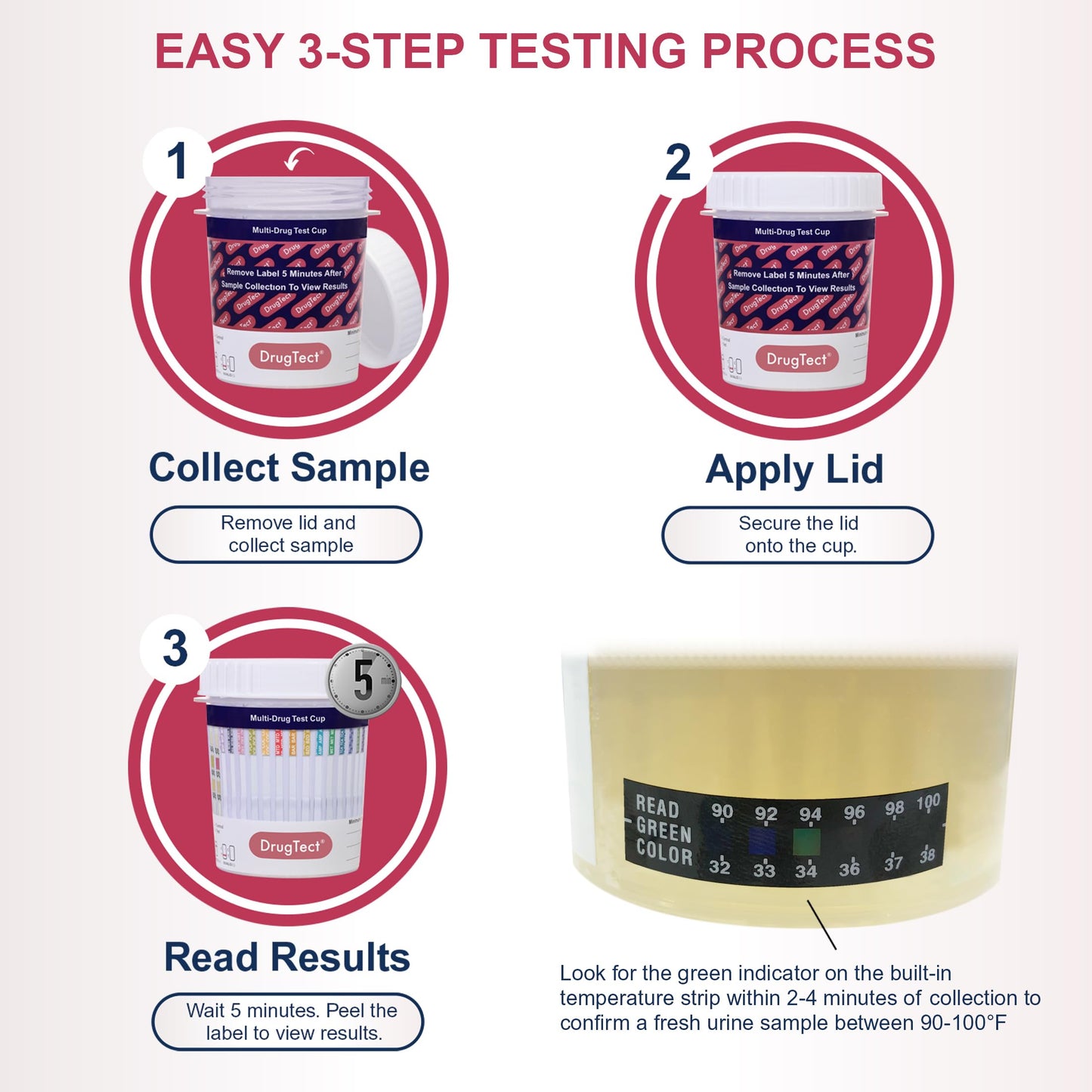 DrugTect 14-Panel Drug Test Cup – 5 Pack | CLIA-Waived Urine Drug Screen with Fentanyl Detection