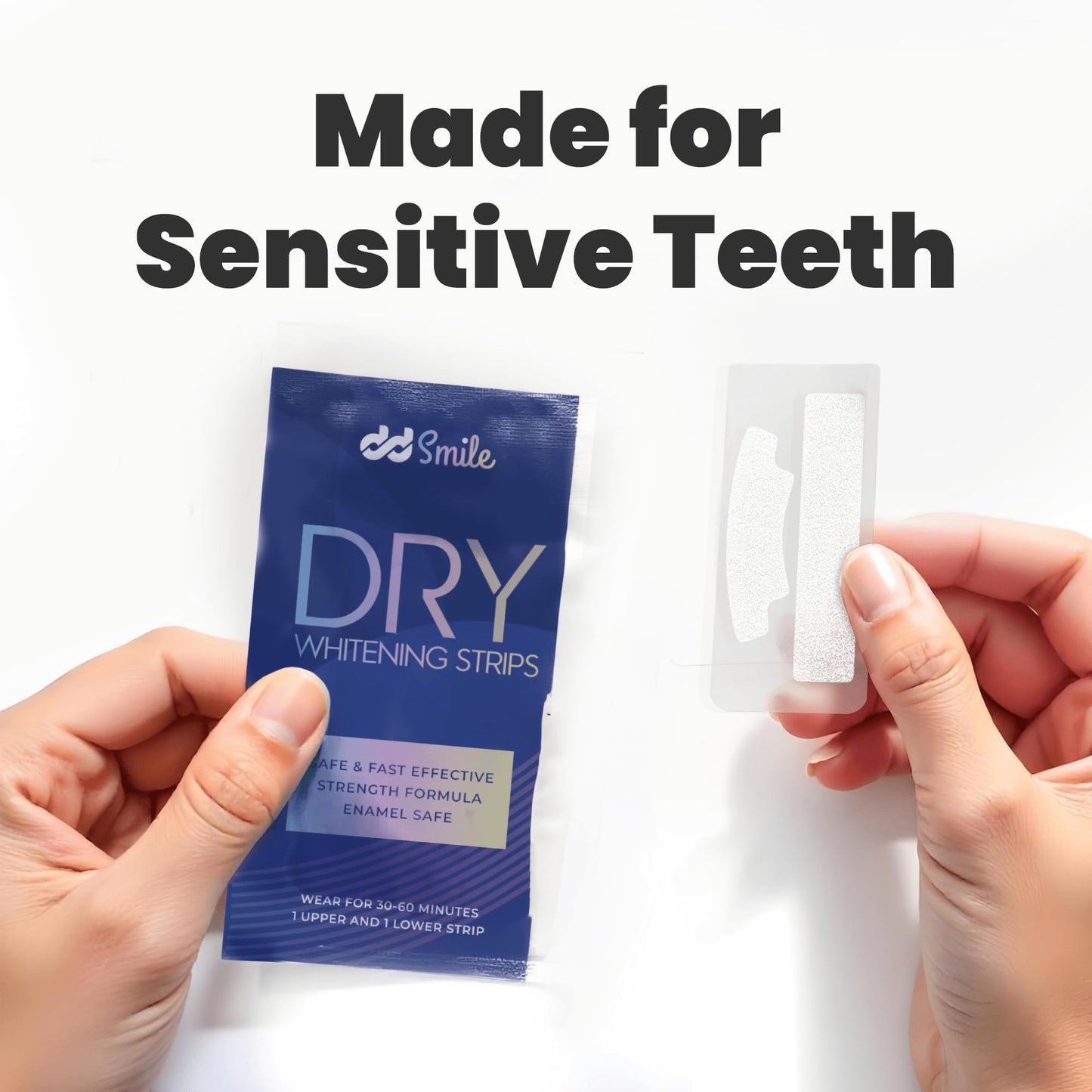 Dry Teeth Whitening Strips - 42 Strips (21 Treatments) - Sensitive Teeth Whitening Strips - Peroxide-Free - Enamel Safe - Mint Flavor - Non-Slip - Mess-Free - Sensitivity Free