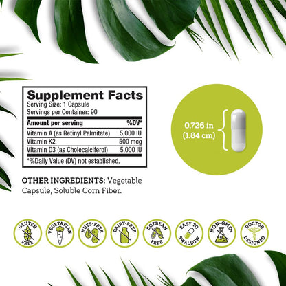 DSO ADK Vitamin Supplement – Vitamin A, D3 & K2 | 90 Vegan Capsules