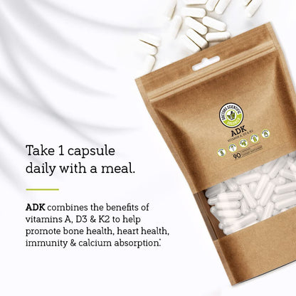 DSO ADK Vitamin Supplement – Vitamin A, D3 & K2 | 90 Vegan Capsules
