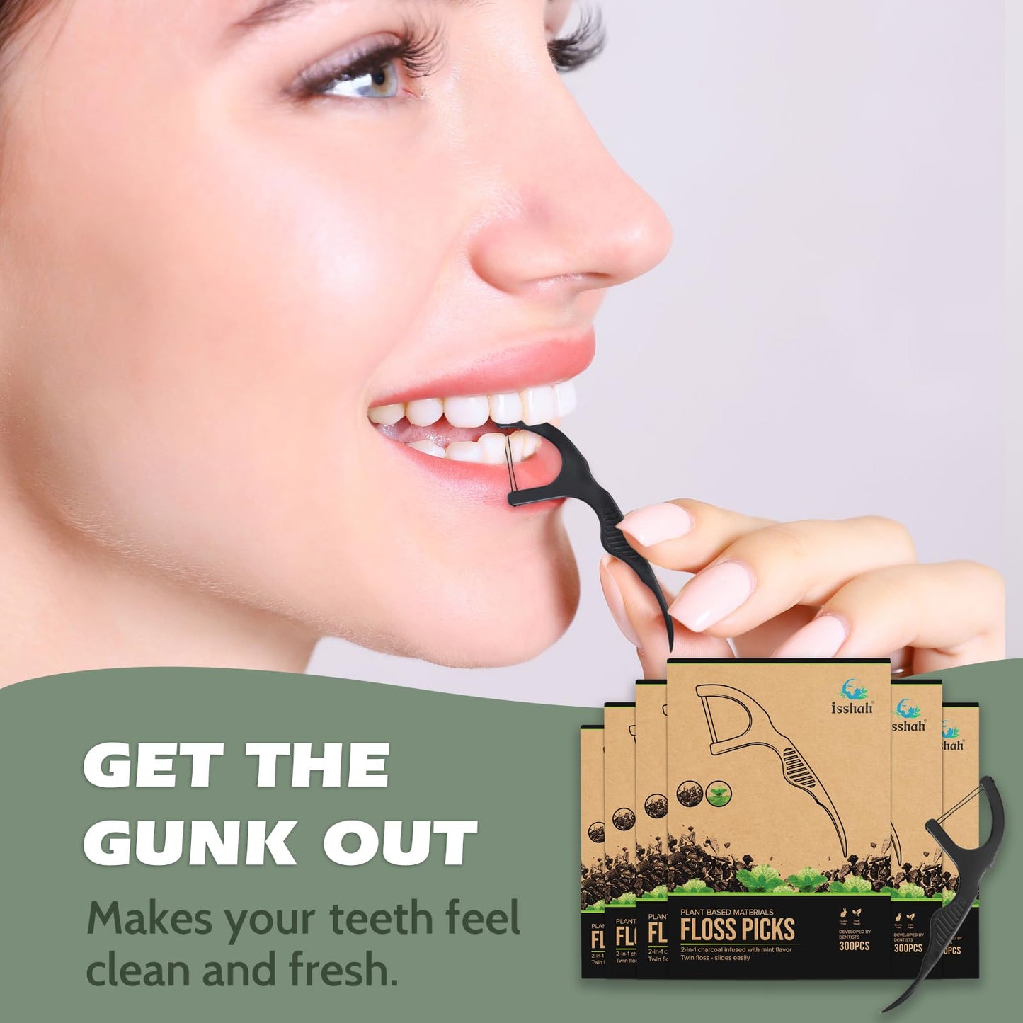 Natural Dental Floss Picks (300 Count) – Kraft Box, Plant-Based, Vegan, Charcoal Twin Floss