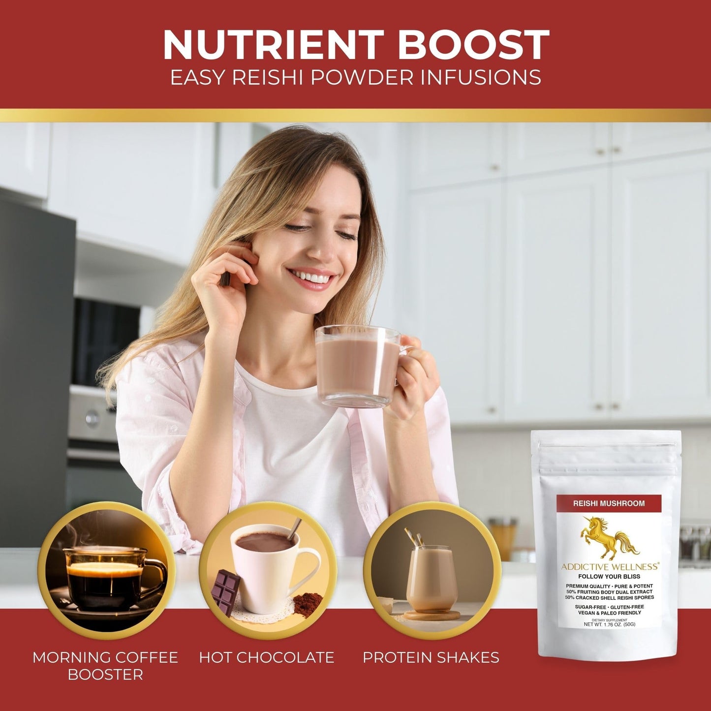 Reishi Mushroom Extract Powder + Spores (50/50) - Wood-Grown Ganoderma 50g