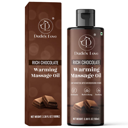 Dude's Love Organic Chocolate Warming Massage Oil – Non-Stain, Non-Sticky | 3.38 Fl Oz