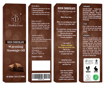 Dude's Love Organic Chocolate Warming Massage Oil – Non-Stain, Non-Sticky | 3.38 Fl Oz