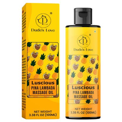 Dude's Love Luscious Pina Lambada Massage Oil – Natural Aroma for Men & Women – Nourishing & Moisturizing – 100 ml (3.38 oz)