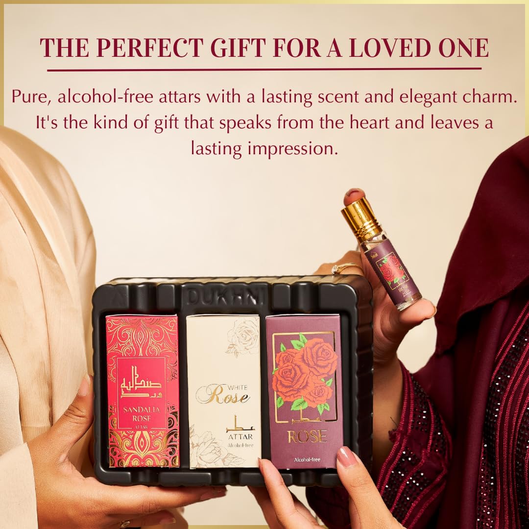 Dukhni Rose Attar Set | 3x6ml Pure Arabic Fragrance Oils