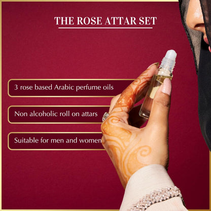 Dukhni Rose Attar Set | 3x6ml Pure Arabic Fragrance Oils