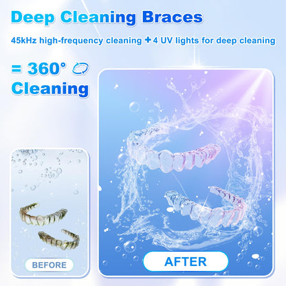 Dukya 2025 Ultrasonic Retainer Cleaner – 4 UV Lights, 45kHz Deep Clean for Dentures, Mouth Guards, Braces, and Toothbrush Heads