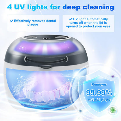 Dukya 2025 Ultrasonic Retainer Cleaner – 4 UV Lights, 45kHz Deep Clean for Dentures, Mouth Guards, Braces, and Toothbrush Heads