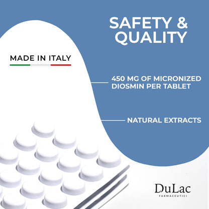 Dulàc Diosmin 500 with Horse Chestnut, Butcher’s Broom, Red Grape & Hesperidin | 80 Tablets | Made in Italy