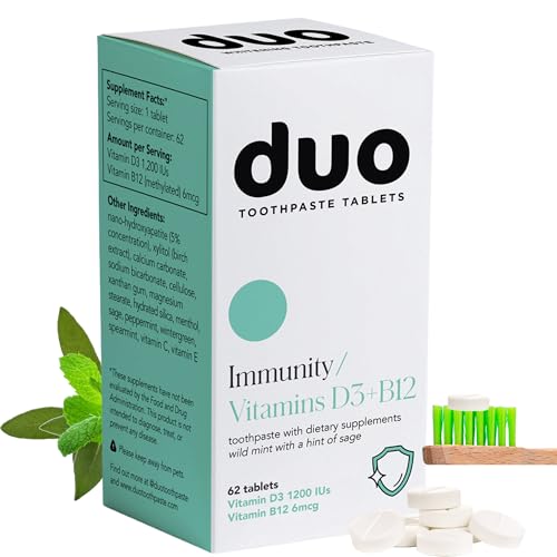 Duo Immunity Toothpaste Tablets – Nano-Hydroxyapatite, D3+B12, 62 Tabs | Glass Bottle