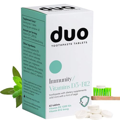 Duo Immunity Toothpaste Tablets – Nano-Hydroxyapatite, D3+B12, 62 Tabs | Glass Bottle