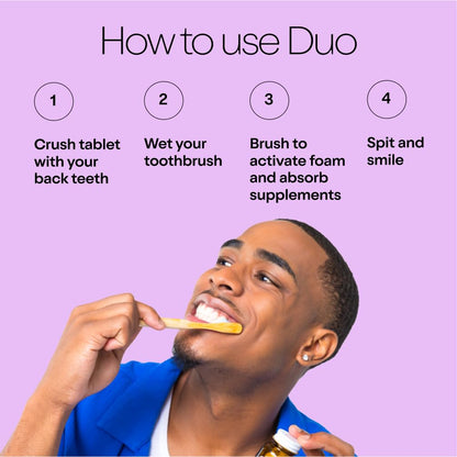 Duo Sleep Toothpaste Tablets with Melatonin & Nano-Hydroxyapatite | Whitening, Remineralize & Sensitivity Relief | Plastic-Free Bottle | Mint-Lavender