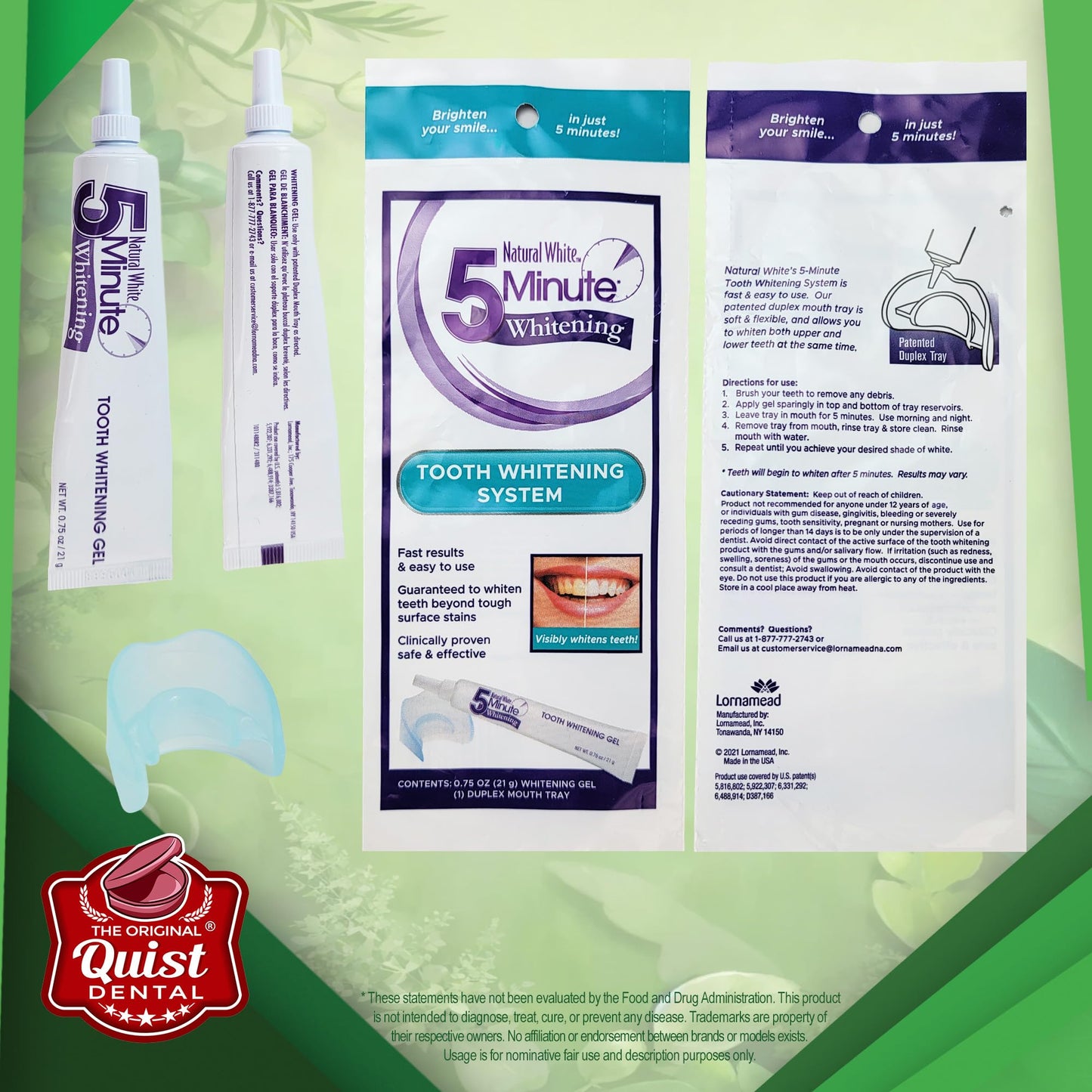 Natural White 5 Minute Whitening – Lornamead 0.75oz Gel & Duplex Mouth Tray 2 Pack | Vital Volumes Dental Card