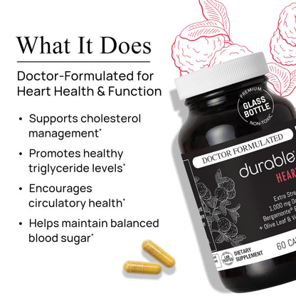Durable Heart Bergamonte 1000mg + Olive Leaf + Vitamin C | Heart Health Supplement BritishVita | Premium UK Vitamins & Wellness Supplements