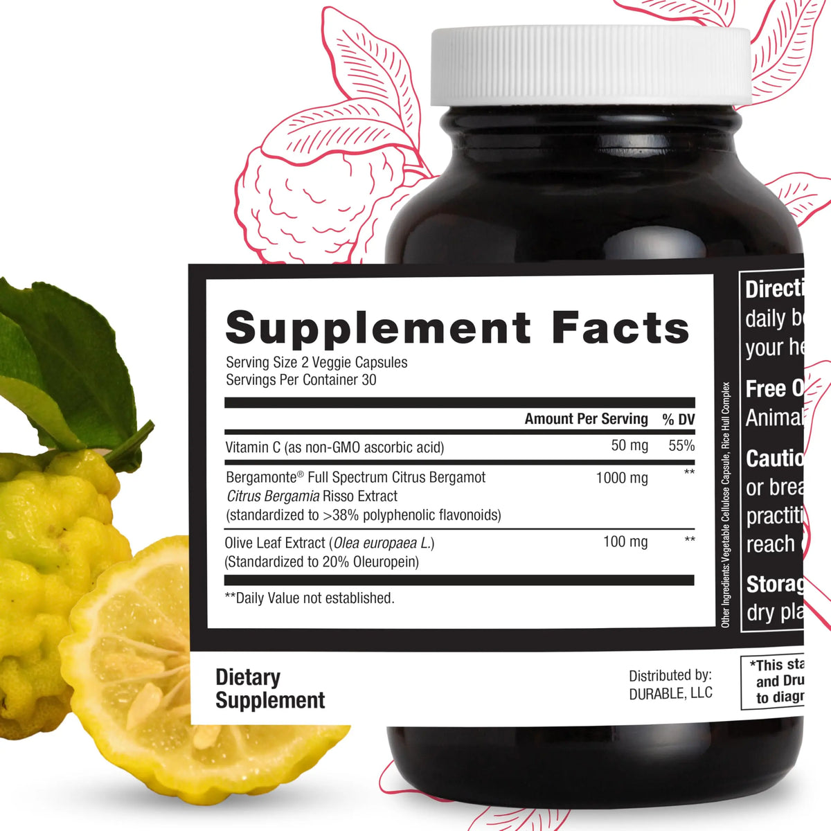Durable Heart Bergamonte 1000mg + Olive Leaf + Vitamin C | Heart Health Supplement BritishVita | Premium UK Vitamins & Wellness Supplements