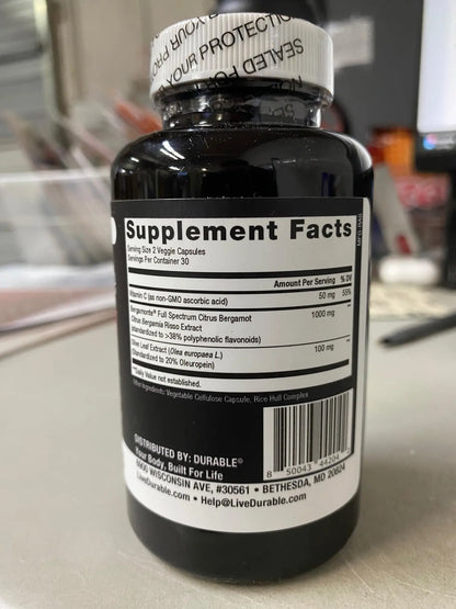 Durable Heart Bergamonte 1000mg + Olive Leaf + Vitamin C | Heart Health Supplement BritishVita | Premium UK Vitamins & Wellness Supplements