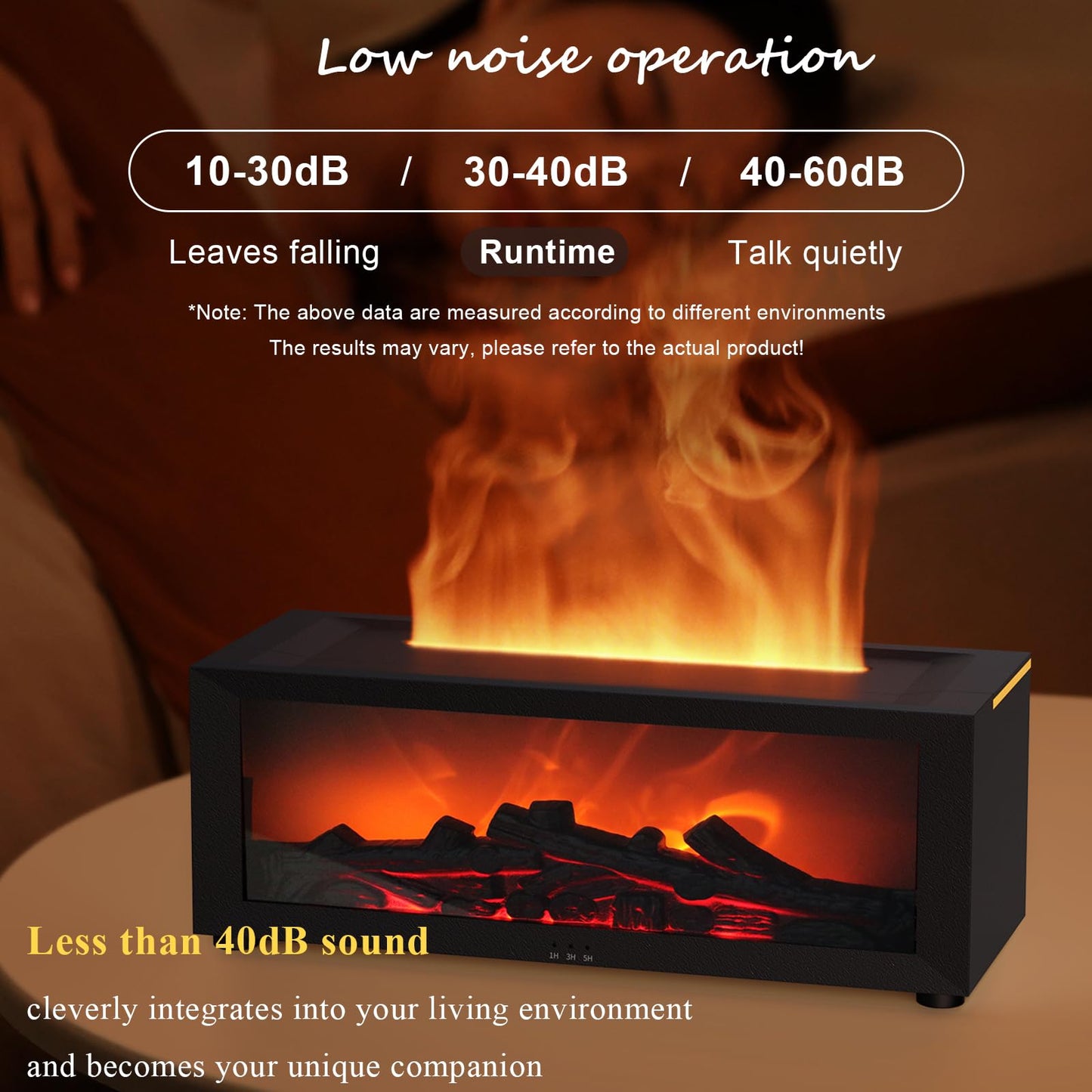 Durapoem Fireplace Essential Oil Diffuser 150ml – Ultrasonic Mist, 7-Color Flame, Remote