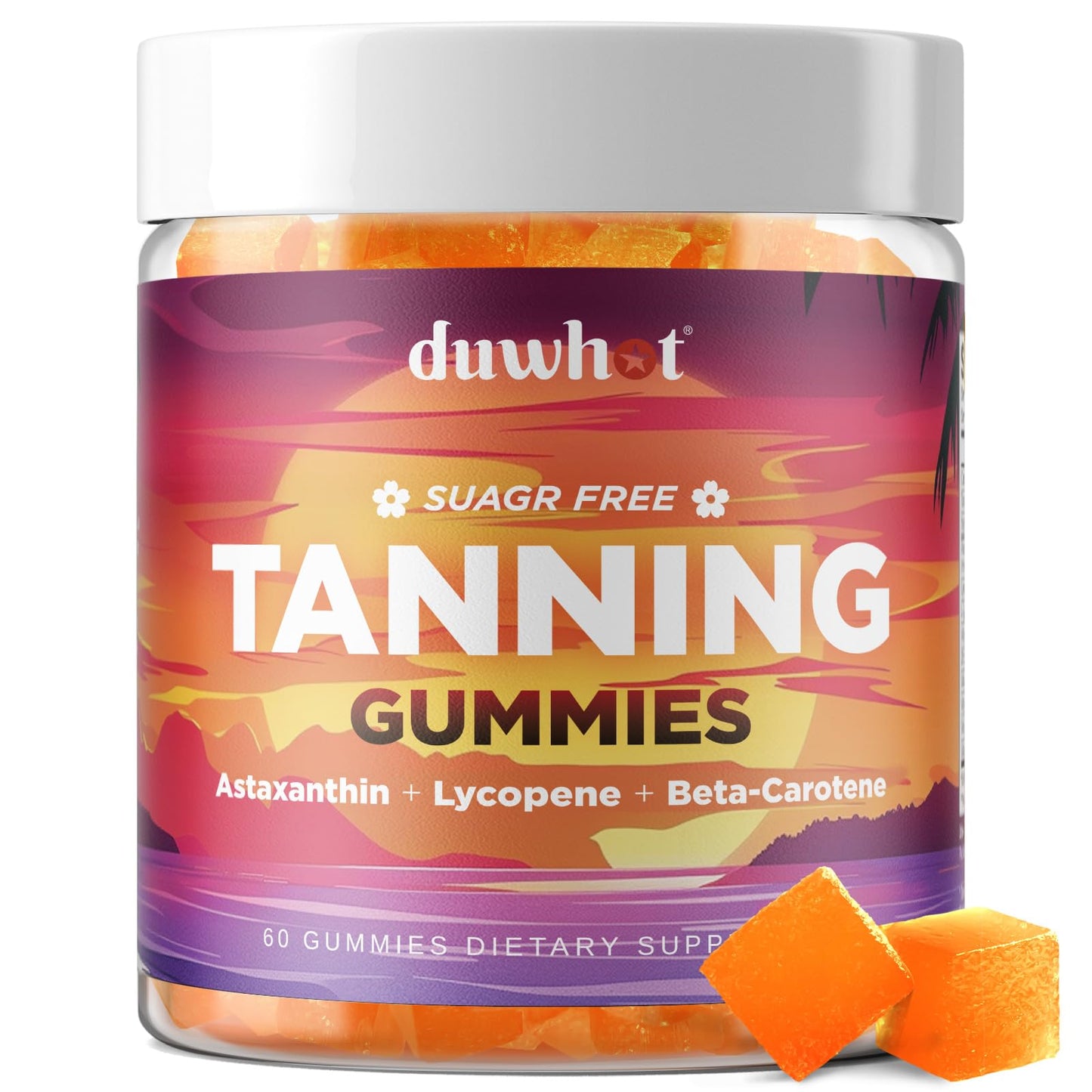 duwhot 9-in-1 Tanning Gummies – Sugar Free Vegan, Orange Flavor, 60 Count