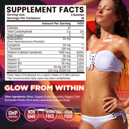 duwhot 9-in-1 Tanning Gummies – Sugar Free Vegan, Orange Flavor, 60 Count