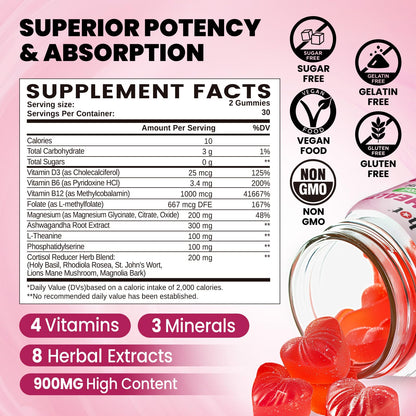 duwhot Cortisol Gummies – 15-in-1 Lower Cortisol Support for Women, 60 Gummies