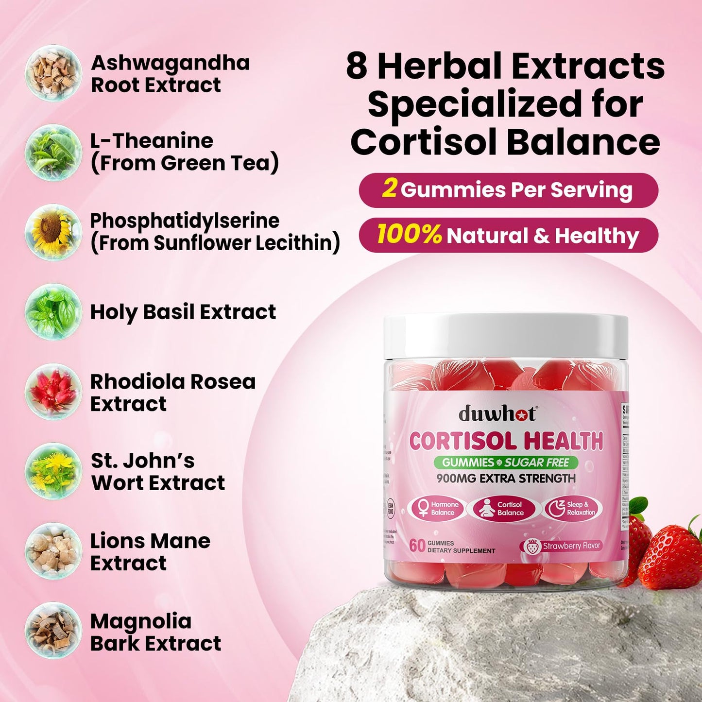 duwhot Cortisol Gummies – 15-in-1 Lower Cortisol Support for Women, 60 Gummies