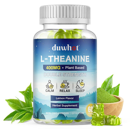 duwhot L-Theanine Gummies 400mg – Stress Relief, Focus, Lemon Flavor, 60 Chewables