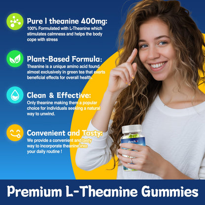 duwhot L-Theanine Gummies 400mg – Stress Relief, Focus, Lemon Flavor, 60 Chewables