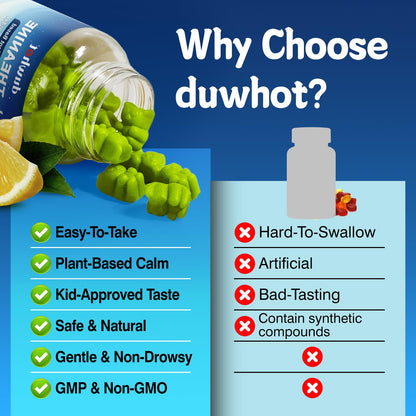 duwhot L-Theanine Gummies 400mg – Stress Relief, Focus, Lemon Flavor, 60 Chewables