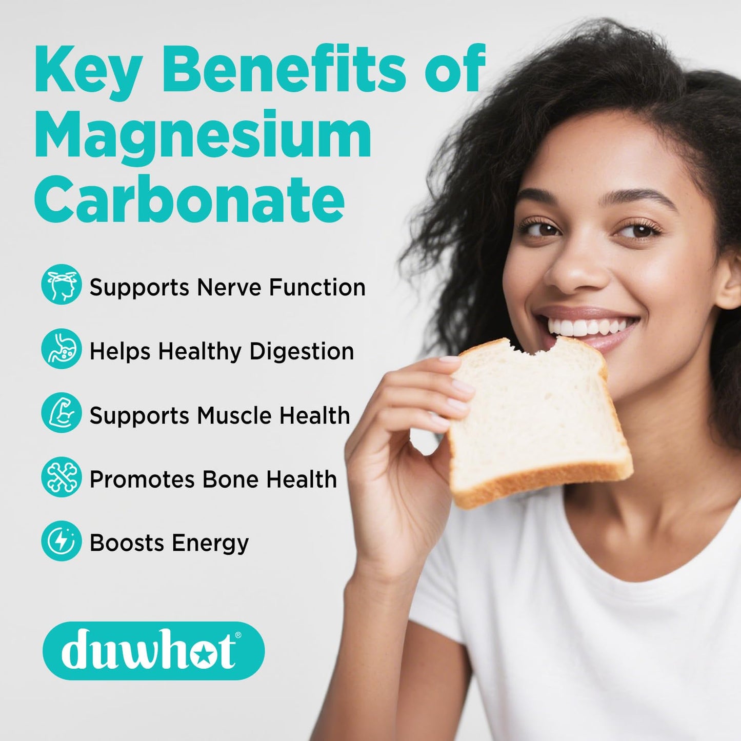 duwhot Magnesium Carbonate 500mg - High Absorption Digestive Health, 90 Capsules | Vegan, Non-GMO, Gluten-Free