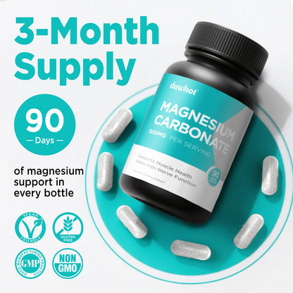 duwhot Magnesium Carbonate 500mg - High Absorption Digestive Health, 90 Capsules | Vegan, Non-GMO, Gluten-Free