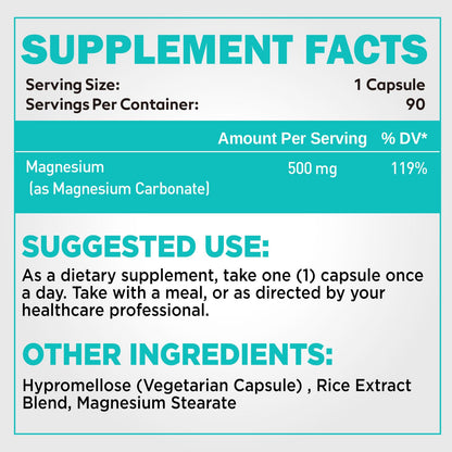 duwhot Magnesium Carbonate 500mg - High Absorption Digestive Health, 90 Capsules | Vegan, Non-GMO, Gluten-Free