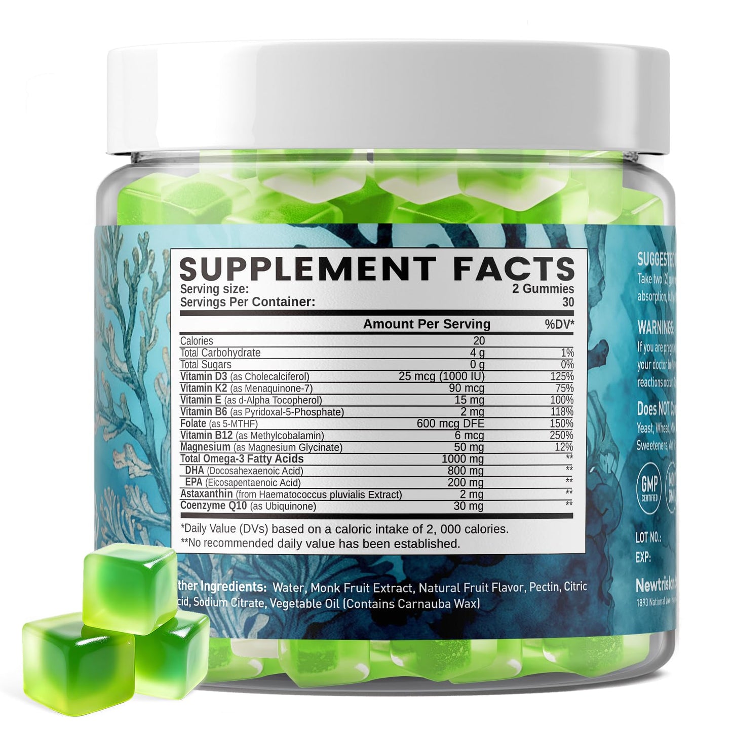 duwhot Vegan Omega-3 Gummies for Women | 1000mg Algal Oil DHA/EPA | CoQ10 & Astaxanthin | 60 Count