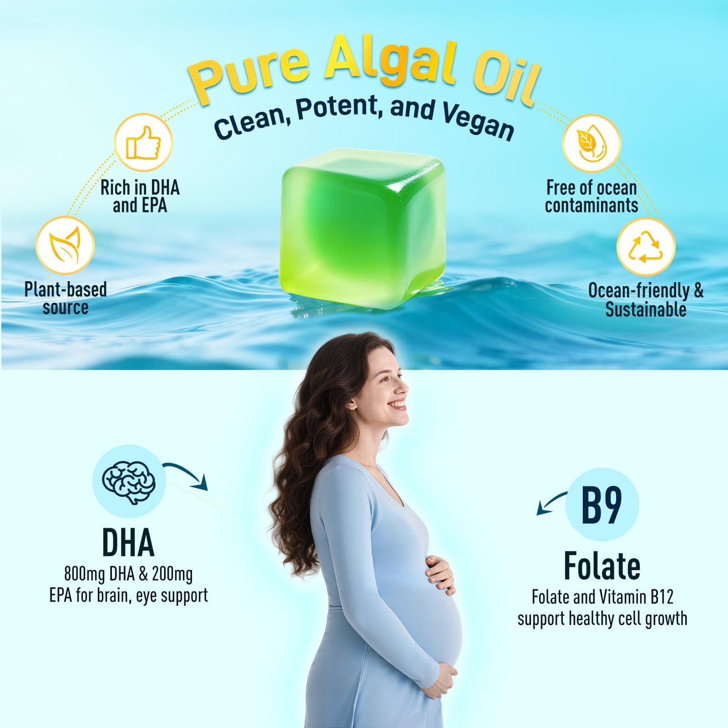 duwhot Vegan Omega-3 Gummies for Women | 1000mg Algal Oil DHA/EPA | CoQ10 & Astaxanthin | 60 Count