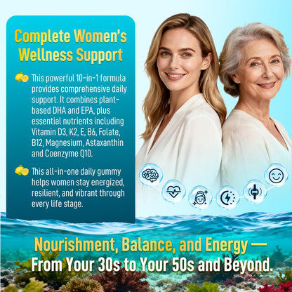 duwhot Vegan Omega-3 Gummies for Women | 1000mg Algal Oil DHA/EPA | CoQ10 & Astaxanthin | 60 Count