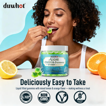 duwhot Vegan Omega-3 Gummies for Women | 1000mg Algal Oil DHA/EPA | CoQ10 & Astaxanthin | 60 Count