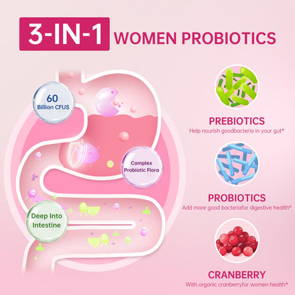 DVO Vaginal Probiotics for Women - pH Balance, 60 Billion CFU + Prebiotics & Lactobacillus - Odor & Yeast Balance, Flora Support, Immune Health - 90 Count