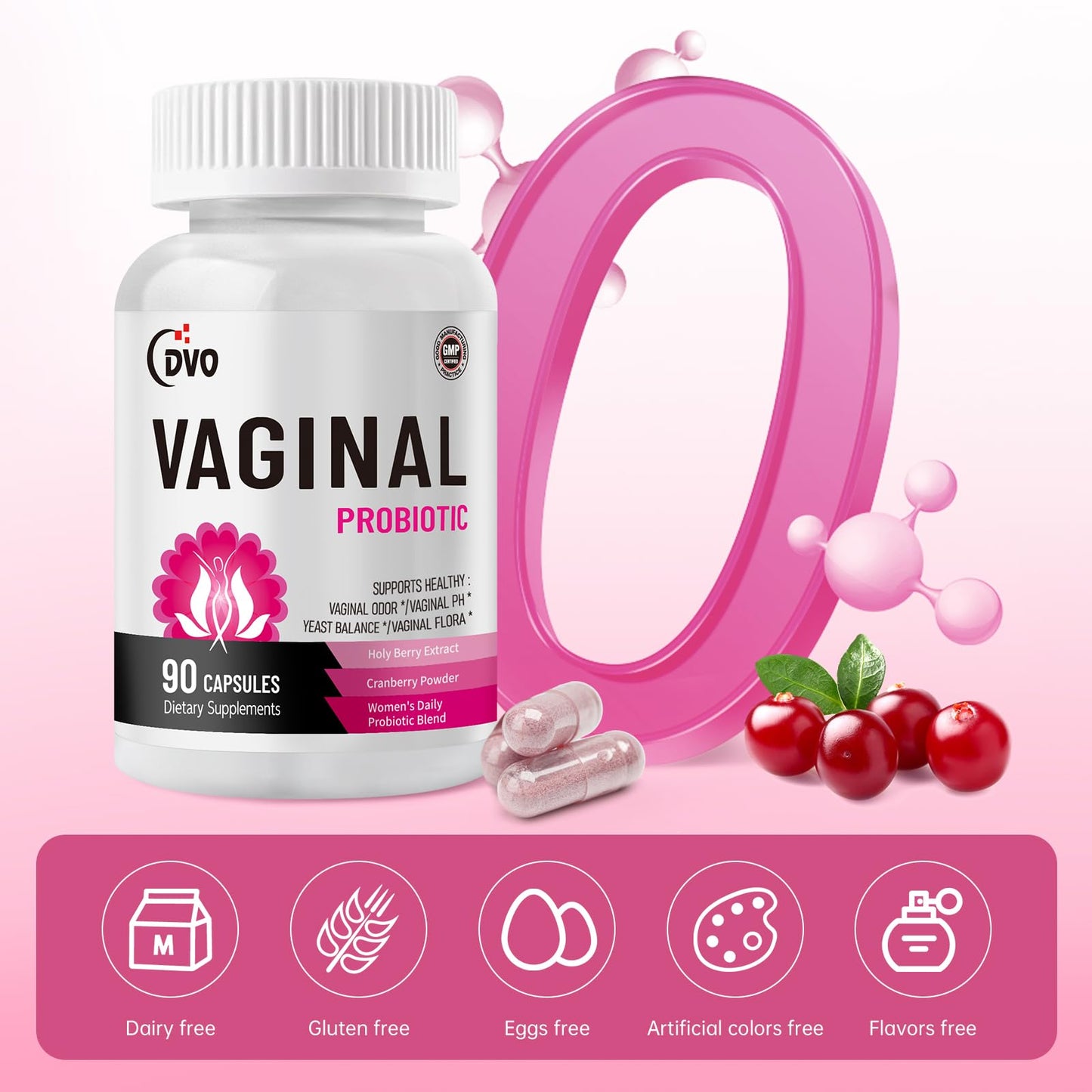 DVO Vaginal Probiotics for Women - pH Balance, 60 Billion CFU + Prebiotics & Lactobacillus - Odor & Yeast Balance, Flora Support, Immune Health - 90 Count