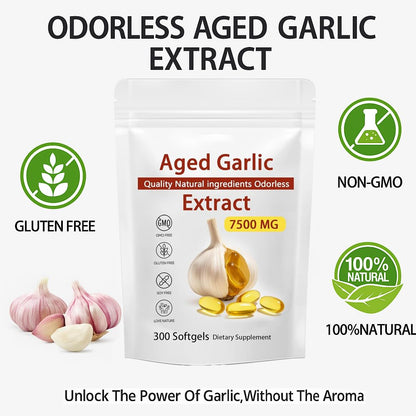 DXHBALK Elare Aged Garlic Extract - Odorless 7500mg Garlic Capsules, 300 Softgels, Non-GMO, Gluten-Free | Immune Support