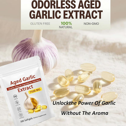 DXHBALK Elare Aged Garlic Extract - Odorless 7500mg Garlic Capsules, 300 Softgels, Non-GMO, Gluten-Free | Immune Support