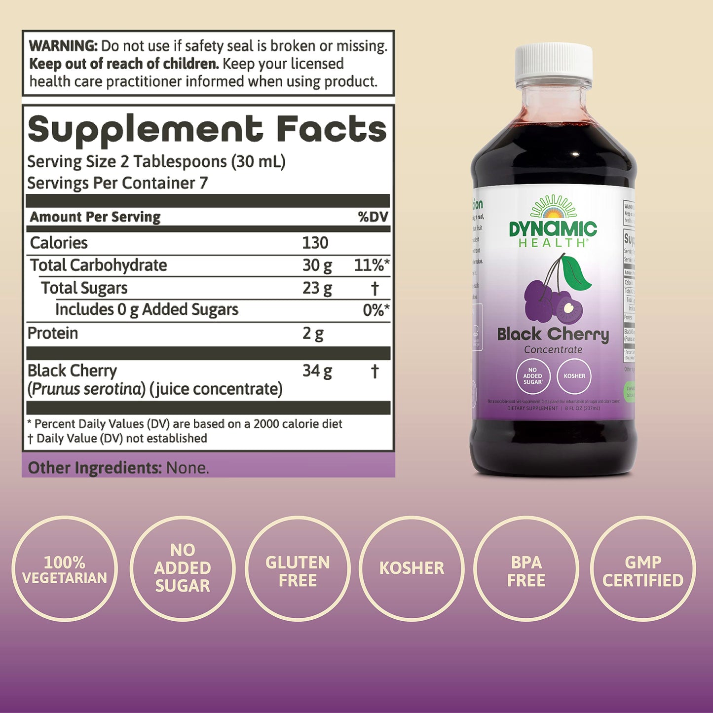Dynamic Health Pure Black Cherry Juice Concentrate – 100% Unsweetened, 8oz