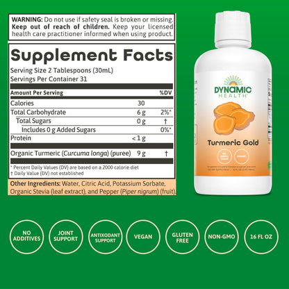 Dynamic Health Turmeric Gold – 100% Juice Turmeric Supplement, 32 Fl Oz