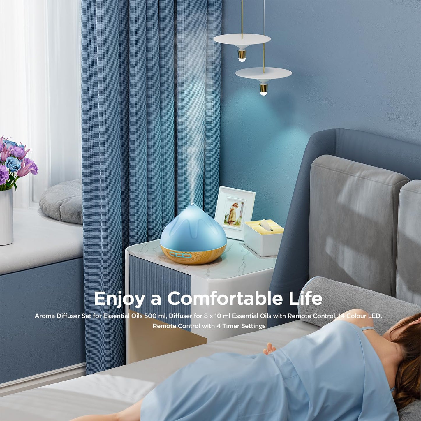 Dynooper 500ML Essential Oil Diffuser – 14-Color LED Night Light, Remote, Quiet Humidifier (Brown)