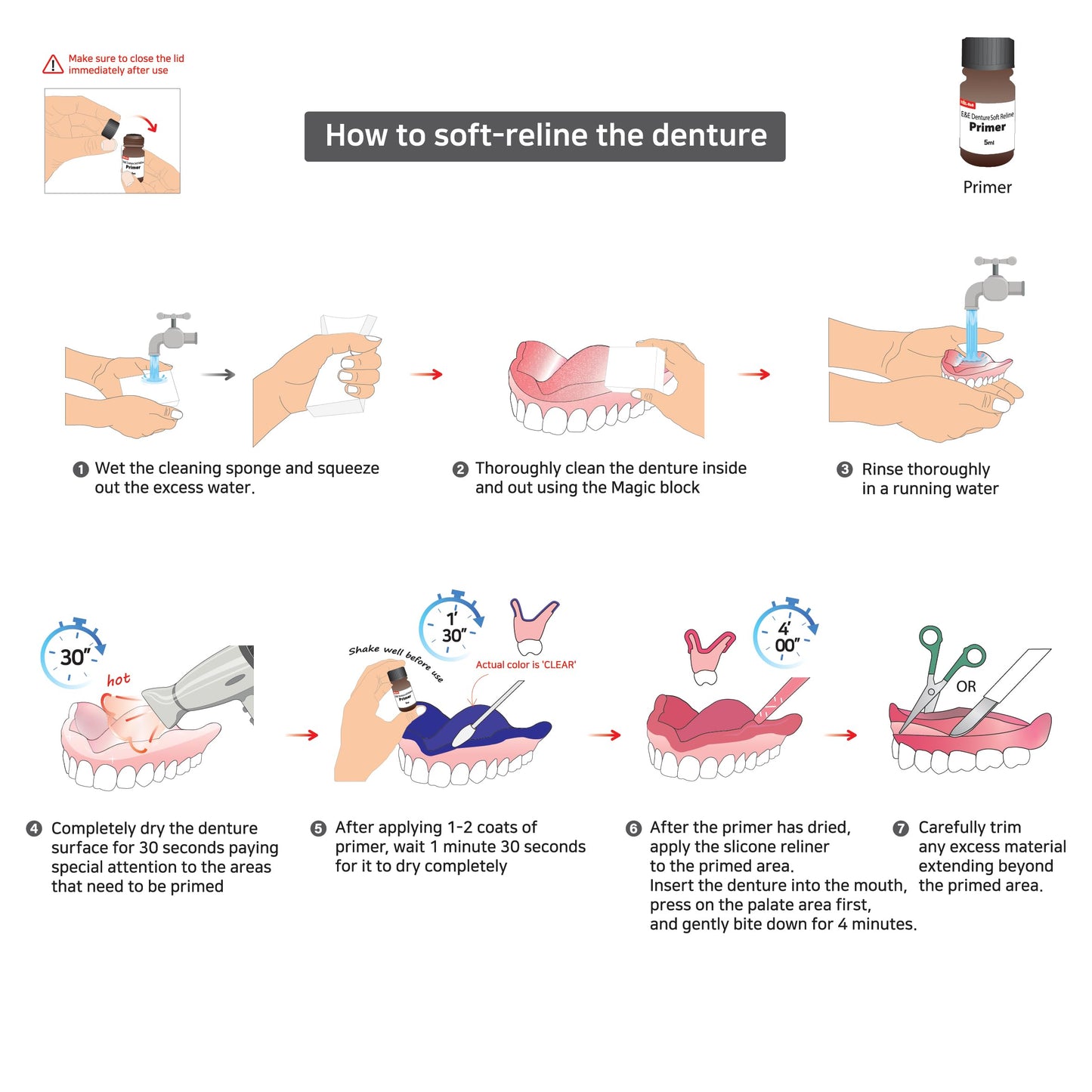 E&E Denture Soft Reline Primer – Strong Bond for Acrylic Dentures | Easy-to-Use, Long-Lasting Adhesion
