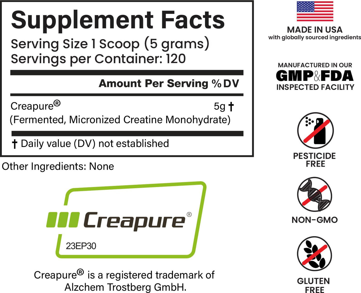 E1P Creapure Creatine Monohydrate 600g | Unflavored, Non-GMO, Vegan