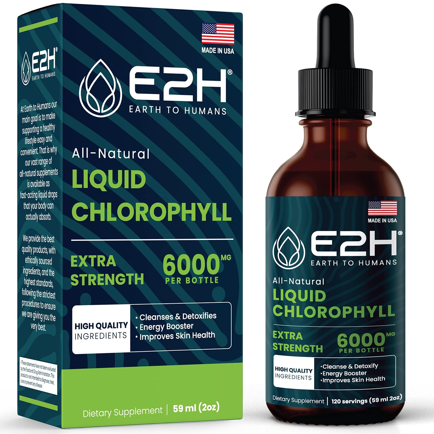 E2H Chlorophyll Liquid Drops - All-Natural Energy Booster & Immune Support (2 oz)