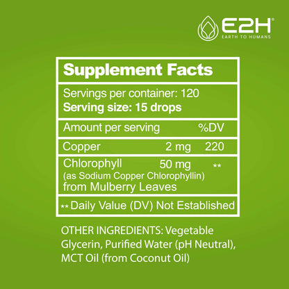 E2H Chlorophyll Liquid Drops - All-Natural Energy Booster & Immune Support (2 oz)